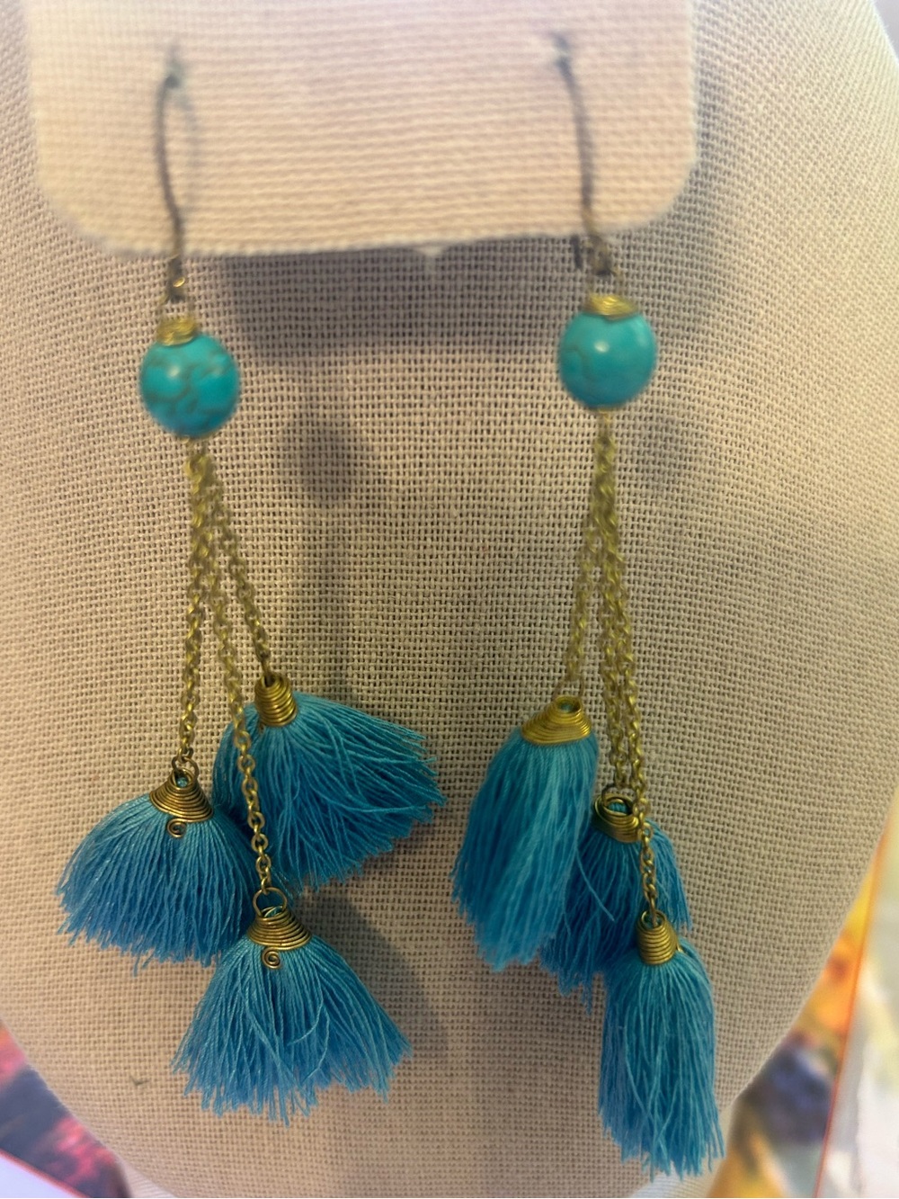 Boho Turquoise Tassel Drop Earrings
